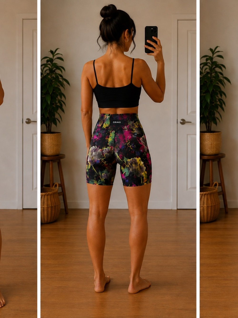 ORAƘI Women’s High-Rise Floral Bike Shorts — Black Multi